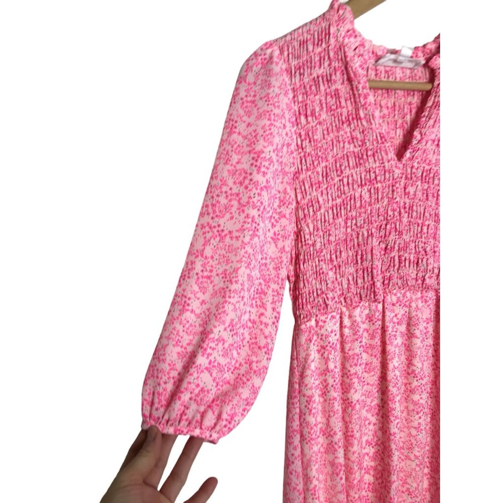 SOLD Superfoxx Pink Floral Smocked Midi Dress Size Small - Picture 8 of 11